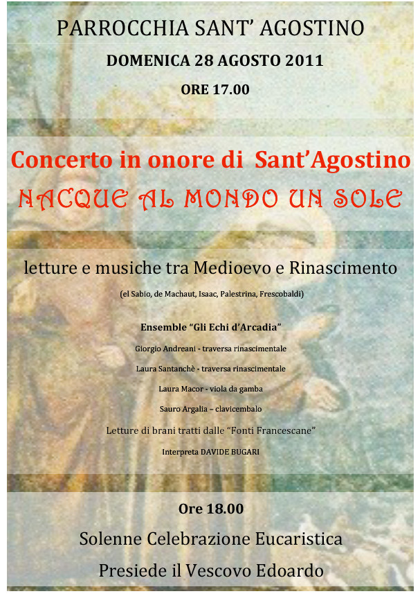 "Nacque al mondo un sole", concerto per Sant`Agostino