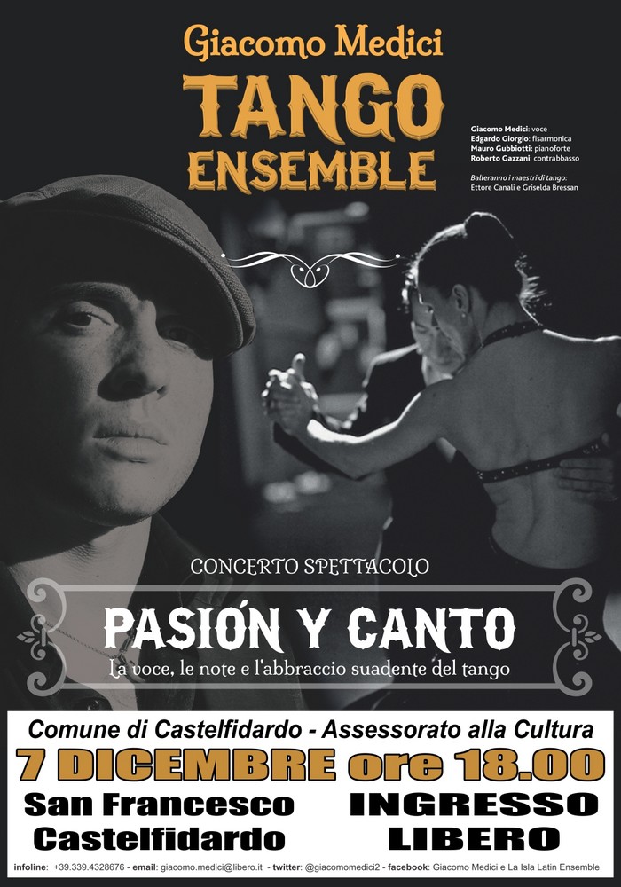 Passione e tango, Giacomo Medici il 7/12 in Auditorium