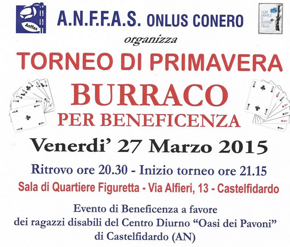 Burraco, torneo di primavera pro-Anffas